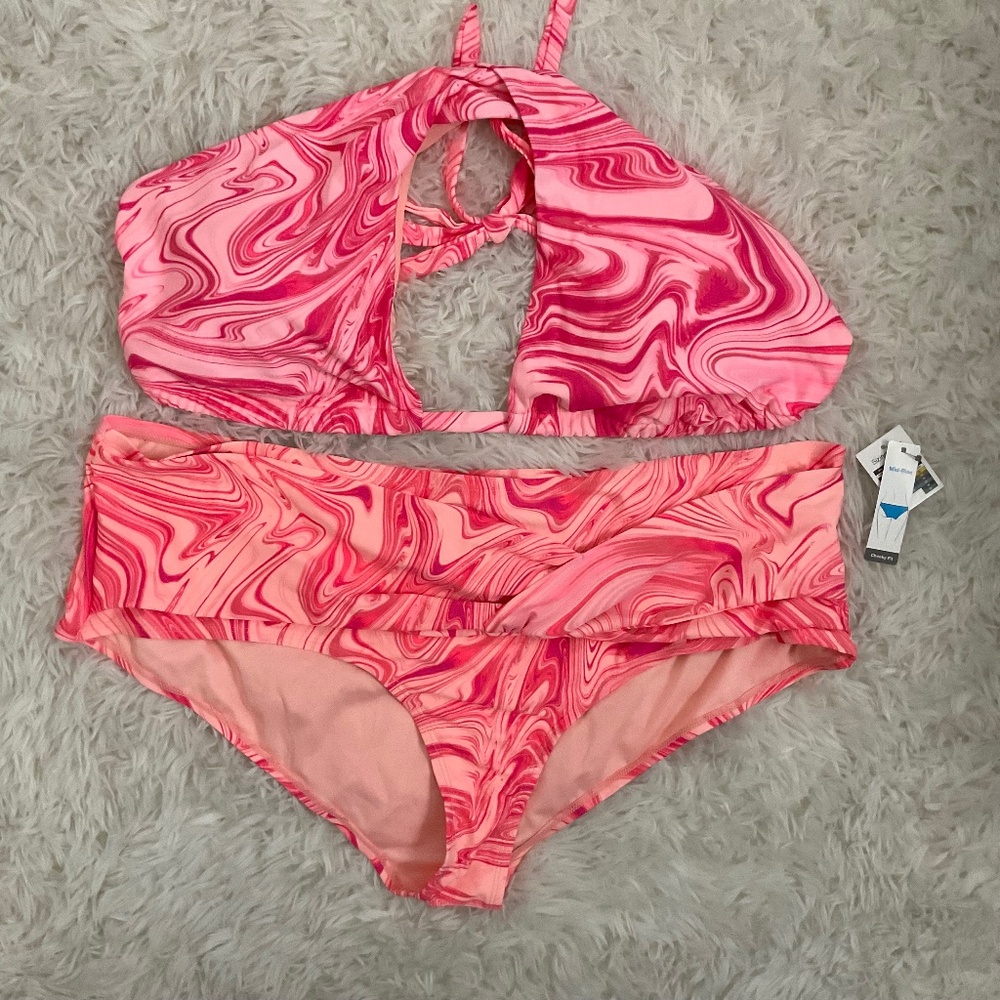 Time and Tru Mid Rise‎ Cheeky Fit Bikini - Pink Marble - Size 3X